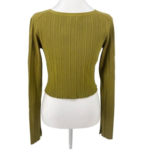 NWT Velvet by Graham & Spencer Ribbed Crop Cardigan Sz Medium Pistachio Green - Picture 4 of 12